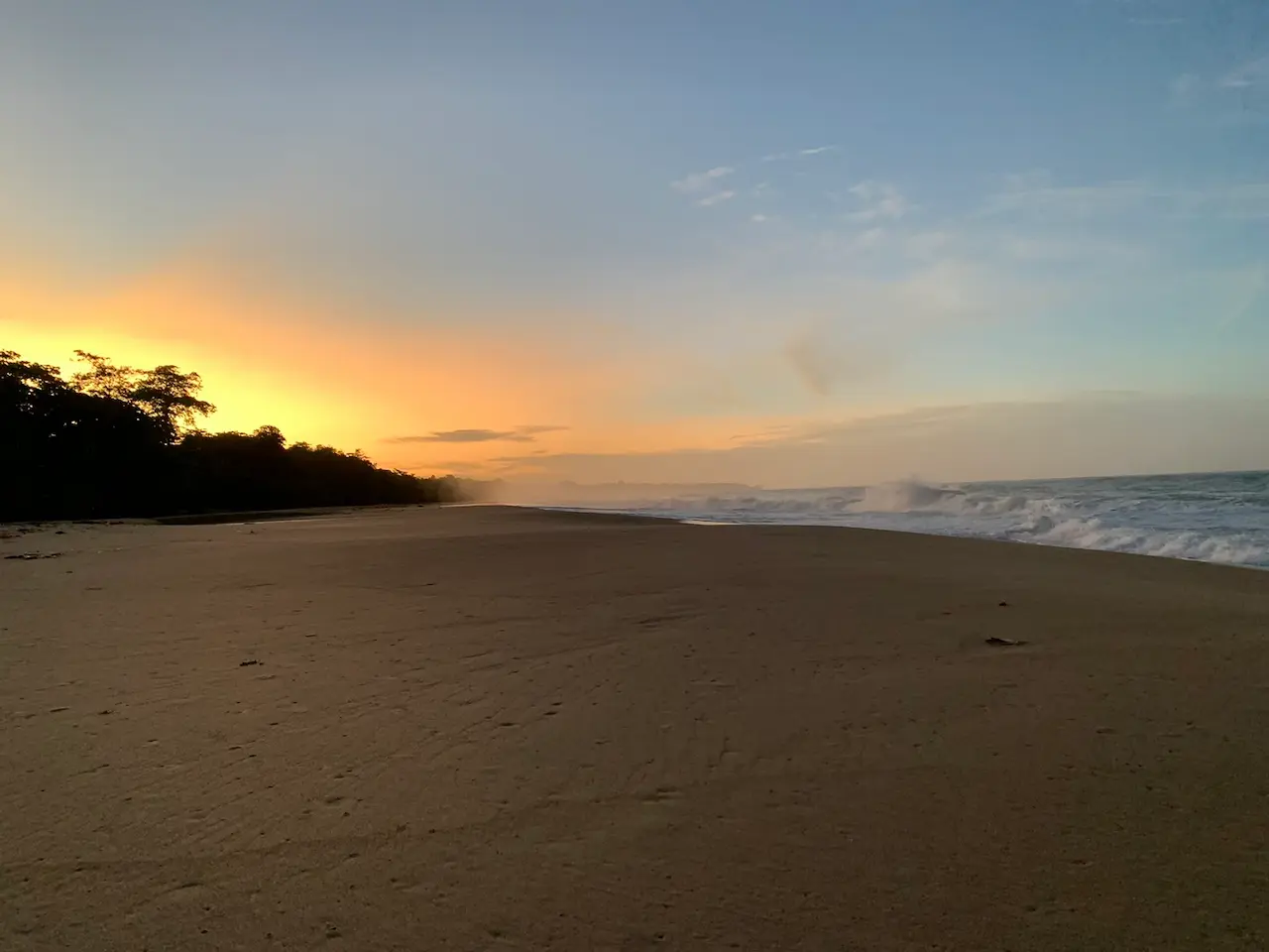 Bluff Beach mit karibischer Brandung und Palmen, Isla Colón, Bocas del Toro